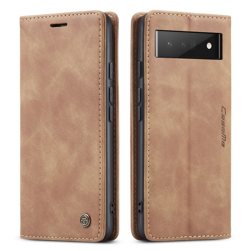 CaseMe - Hoesje geschikt voor Google Pixel 6 Pro - Wallet Book Case - Magneetsluiting - Licht Bruin afbeelding
