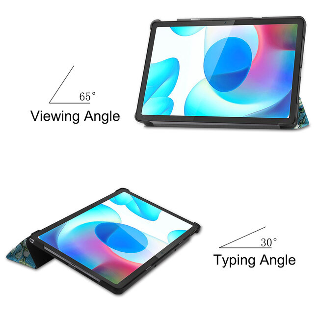 Case2go - Tablet Hoes geschikt voor Realme Pad - 10.4 inch - Tri-Fold Book Case - Auto Wake functie - Witte Bloesem