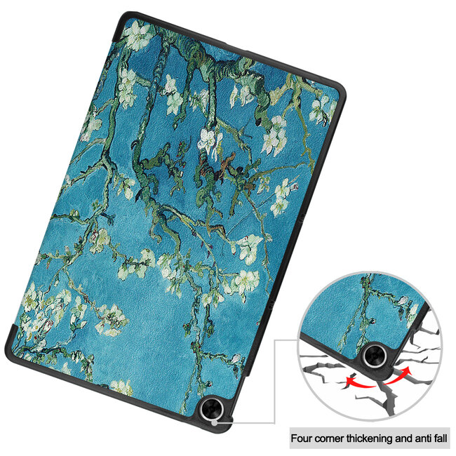 Case2go - Tablet Hoes geschikt voor Realme Pad - 10.4 inch - Tri-Fold Book Case - Auto Wake functie - Witte Bloesem