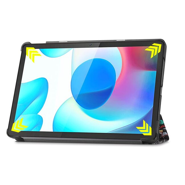 Case2go - Tablet Hoes geschikt voor Realme Pad - 10.4 inch - Tri-Fold Book Case - Auto Wake functie - Graffiti