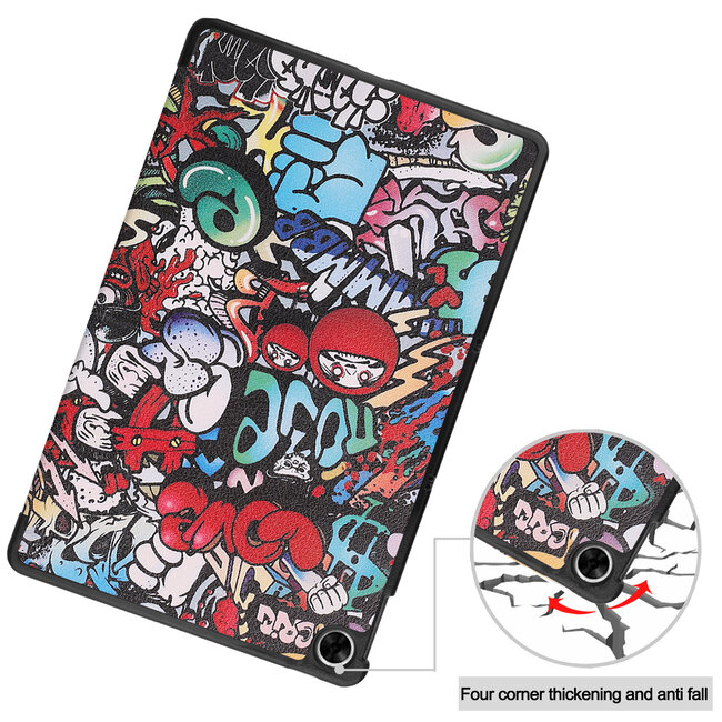 Case2go - Tablet Hoes geschikt voor Realme Pad - 10.4 inch - Tri-Fold Book Case - Auto Wake functie - Graffiti