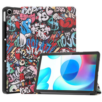 Case2go Case2go - Tablet Hoes geschikt voor Realme Pad - 10.4 inch - Tri-Fold Book Case - Auto Wake functie - Graffiti