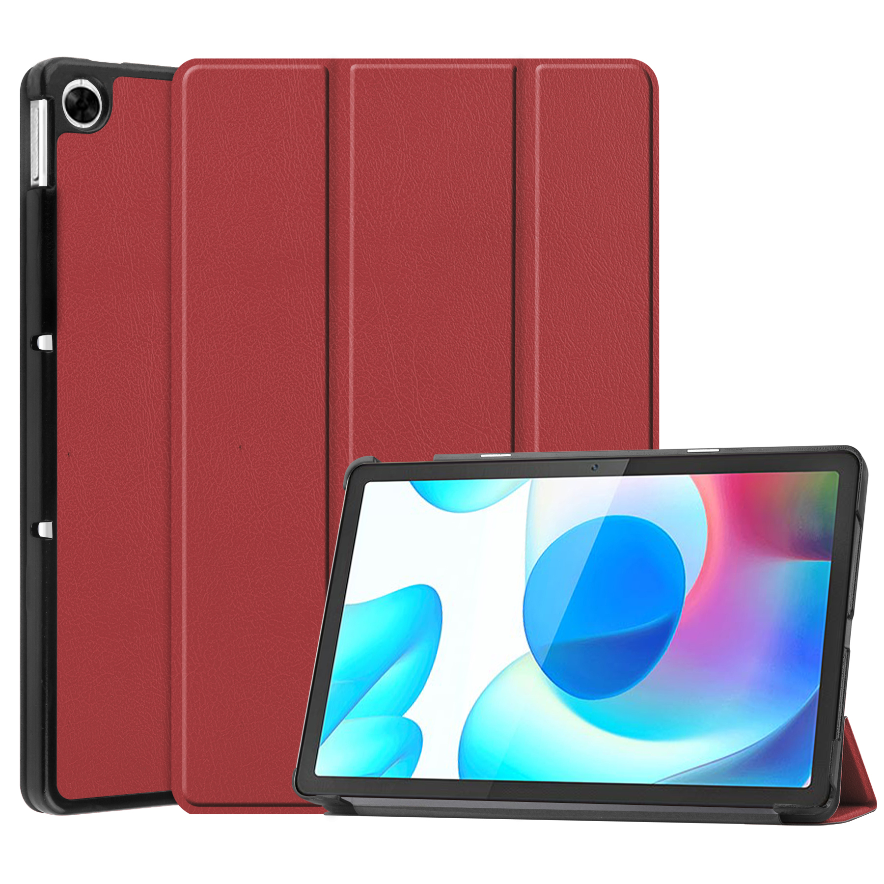 Case2go - Tablet Hoes geschikt voor Realme Pad - 10.4 inch - Tri-Fold Book Case - Auto Wake functie - Donker Rood afbeelding