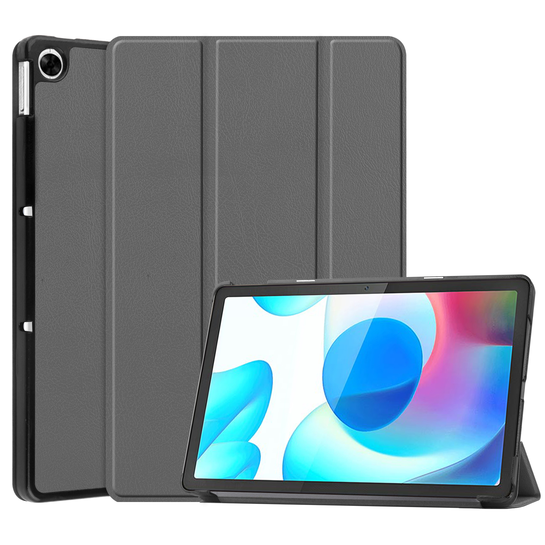 Case2go - Tablet Hoes geschikt voor Realme Pad - 10.4 inch - Tri-Fold Book Case - Auto Wake functie - Grijs afbeelding