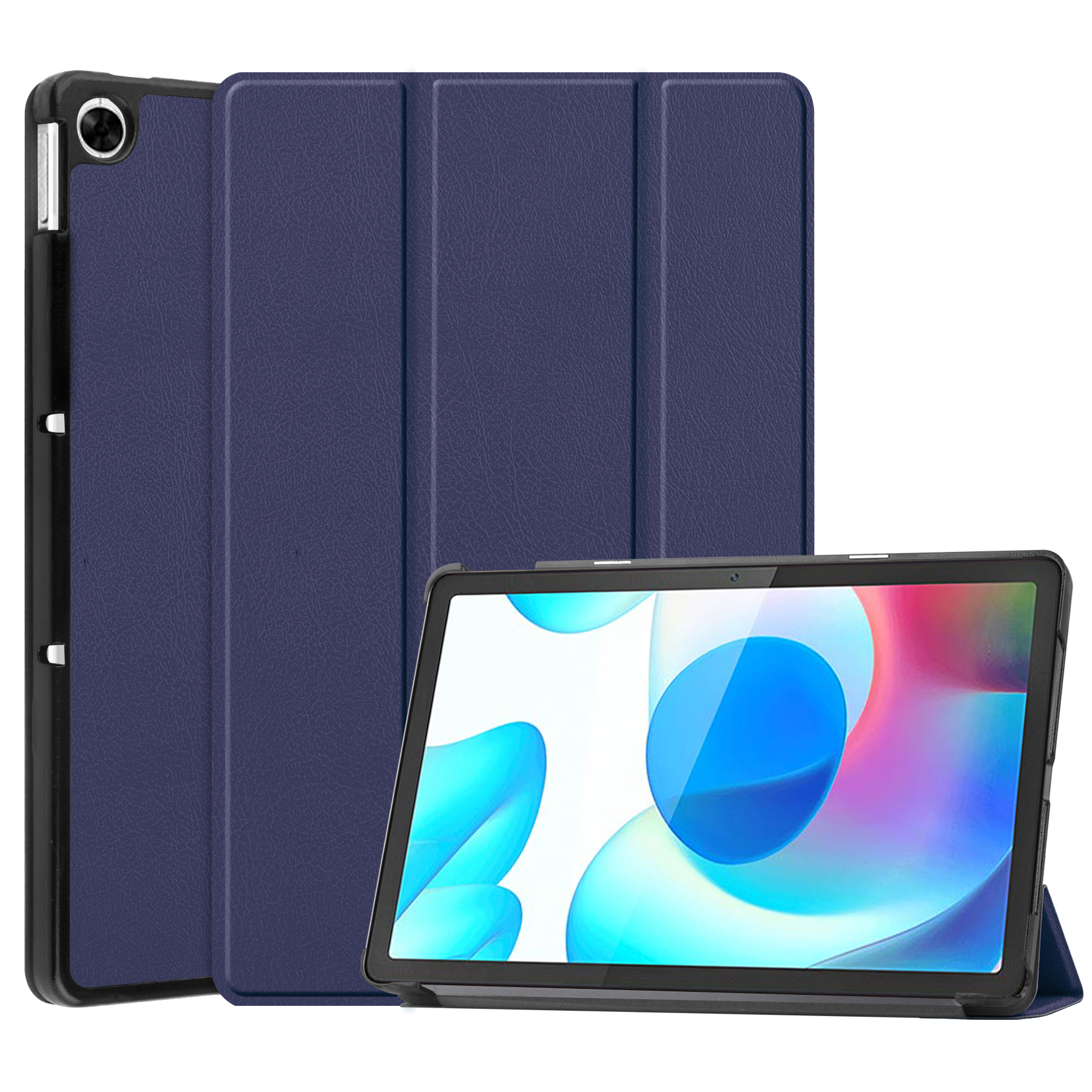 Case2go - Tablet Hoes geschikt voor Realme Pad - 10.4 inch - Tri-Fold Book Case - Auto Wake functie - Donker Blauw afbeelding
