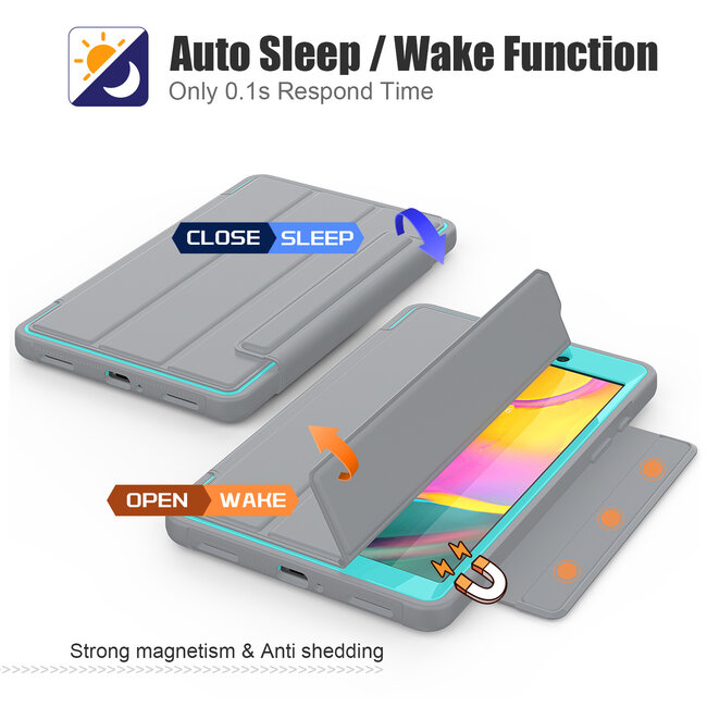 Case2go - Tablet hoes geschikt voor Samsung Galaxy Tab A 8.0 (2019) - Tri-Fold Book Case met Transparante Back Cover en Pencil Houder - Licht Blauw/Grijs