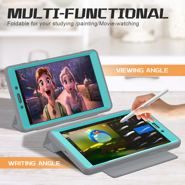 Case2go - Tablet hoes geschikt voor Samsung Galaxy Tab A 8.0 (2019) - Tri-Fold Book Case met Transparante Back Cover en Pencil Houder - Licht Blauw/Grijs