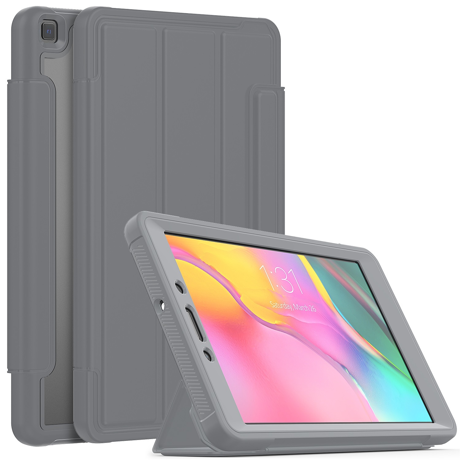 Case2go - Tablet hoes geschikt voor Samsung Galaxy Tab A 8.0 (2019) - Tri-Fold Book Case met Transparante Back Cover en Pencil Houder - Grijs afbeelding
