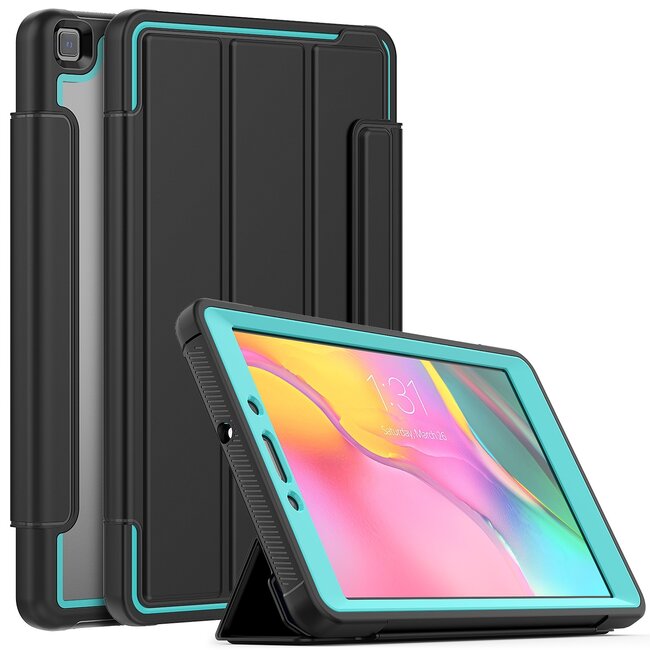 Case2go - Tablet hoes geschikt voor Samsung Galaxy Tab A 8.0 (2019) - Tri-Fold Book Case met Transparante Back Cover en Pencil Houder - Licht Blauw/Zwart