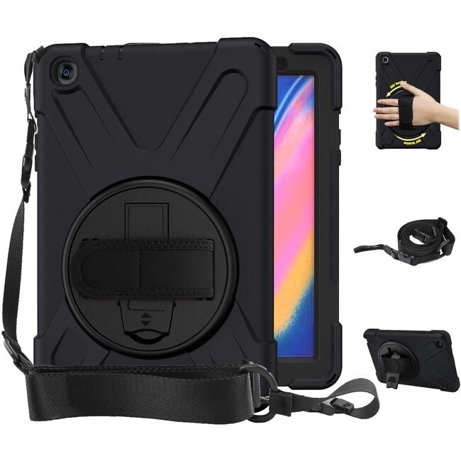 Case2go - Tablet hoes geschikt voor Samsung Galaxy Tab A 8.0 (2019) - Hand Strap Armor Case - Zwart