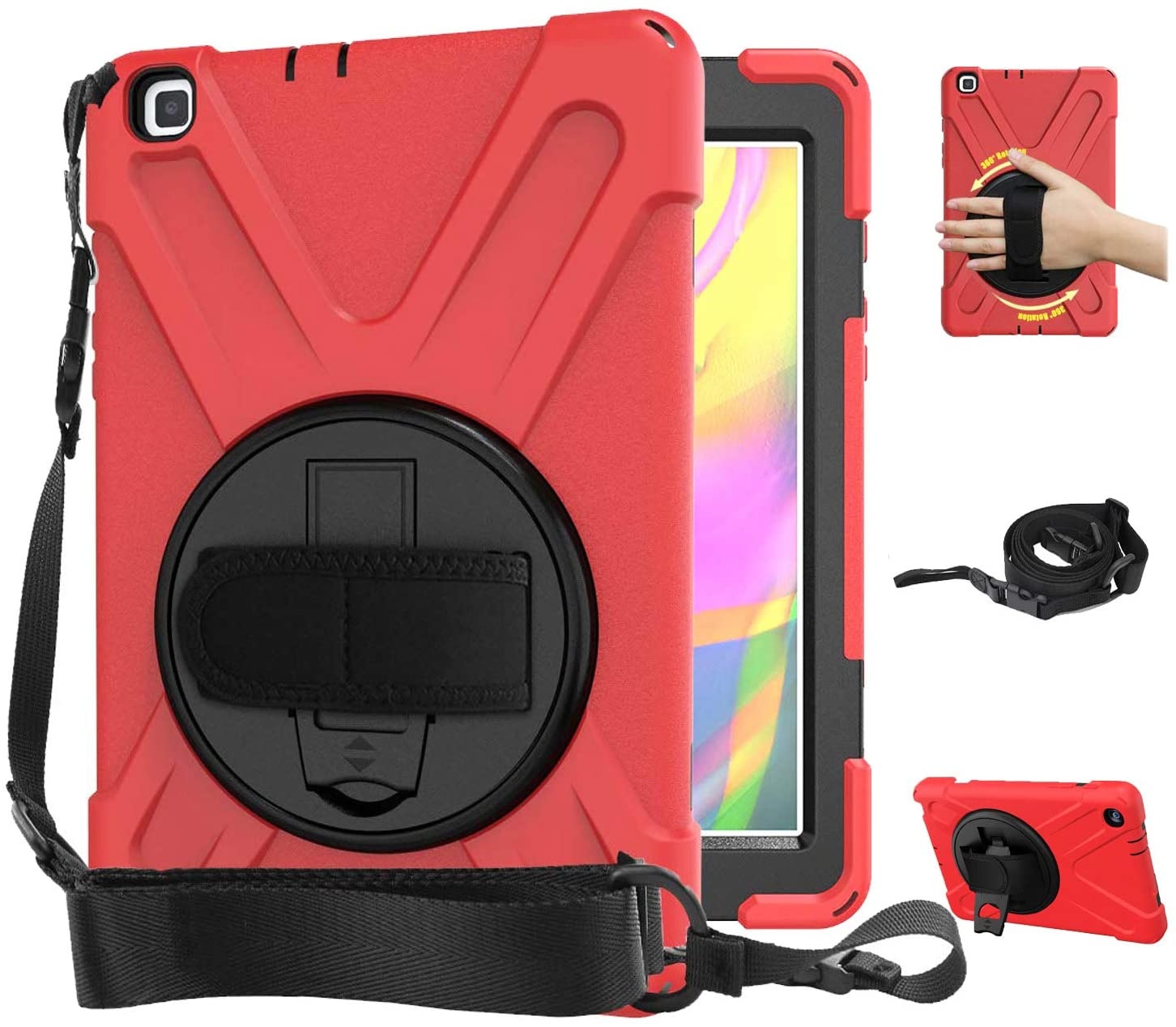Case2go - Tablet hoes geschikt voor Samsung Galaxy Tab A 8.0 (2019) - Hand Strap Armor Case - Rood afbeelding