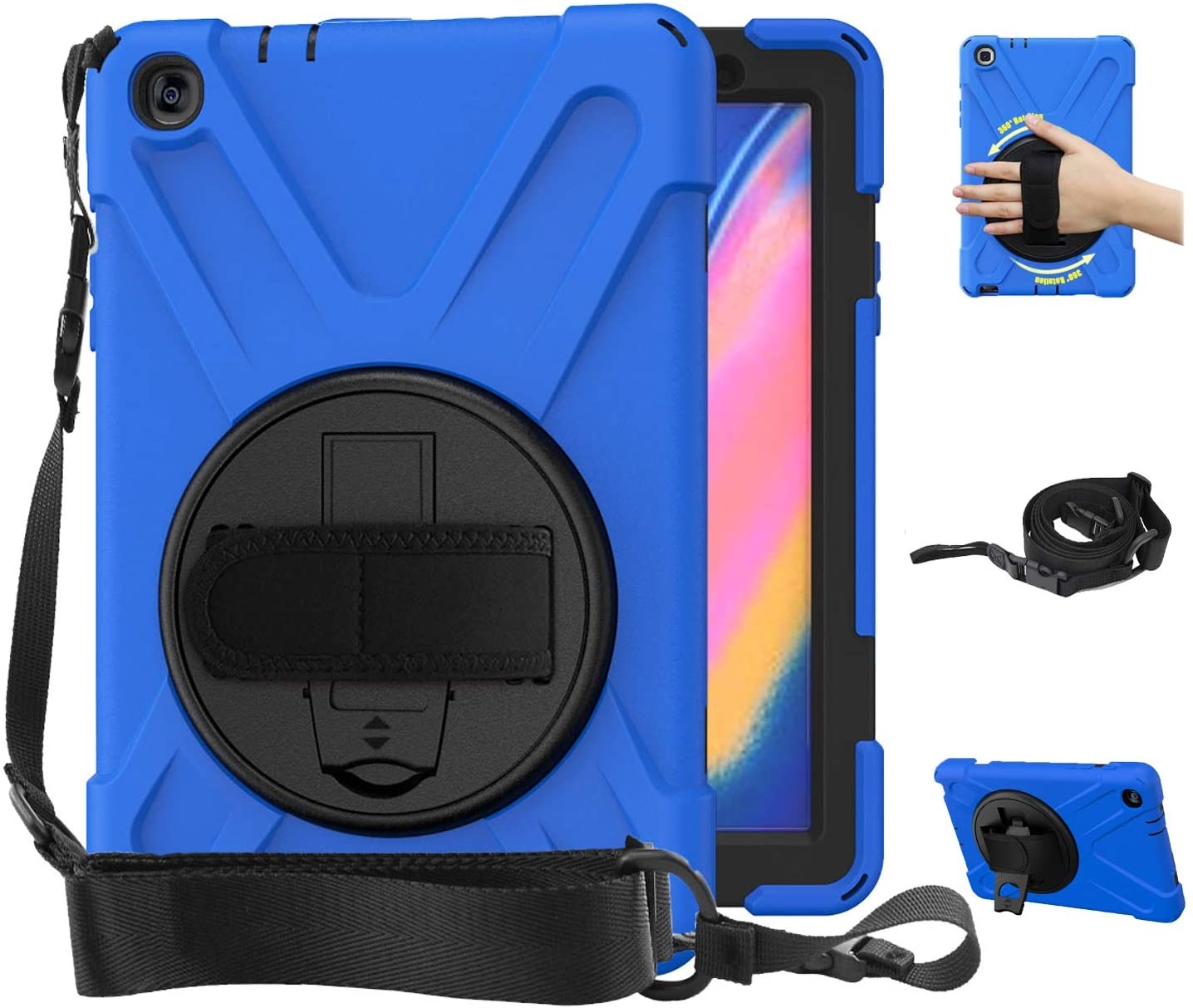 Case2go - Tablet hoes geschikt voor Samsung Galaxy Tab A 8.0 (2019) - Hand Strap Armor Case - Blauw afbeelding