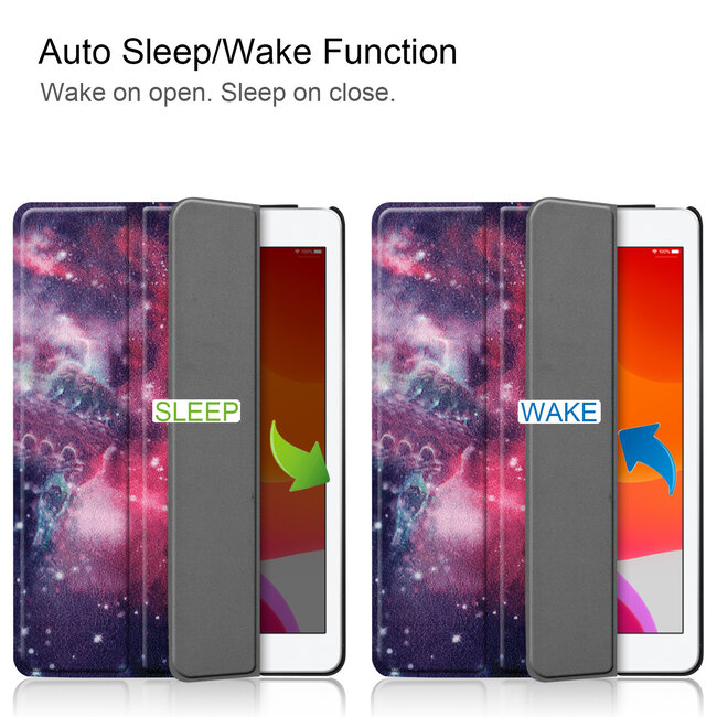 Tablet hoes geschikt voor Apple iPad 2021 / 2020 / 2019 tri-fold hoes - 10.2 inch - Case met Auto Wake/Sleep functie - Galaxy