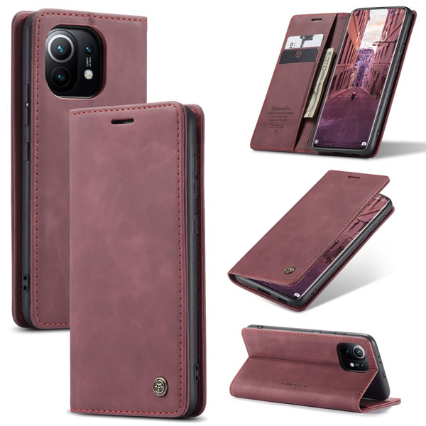 CaseMe - Hoesje geschikt voor Xiaomi MI 11 - Wallet Book Case - Magneetsluiting - Rood afbeelding