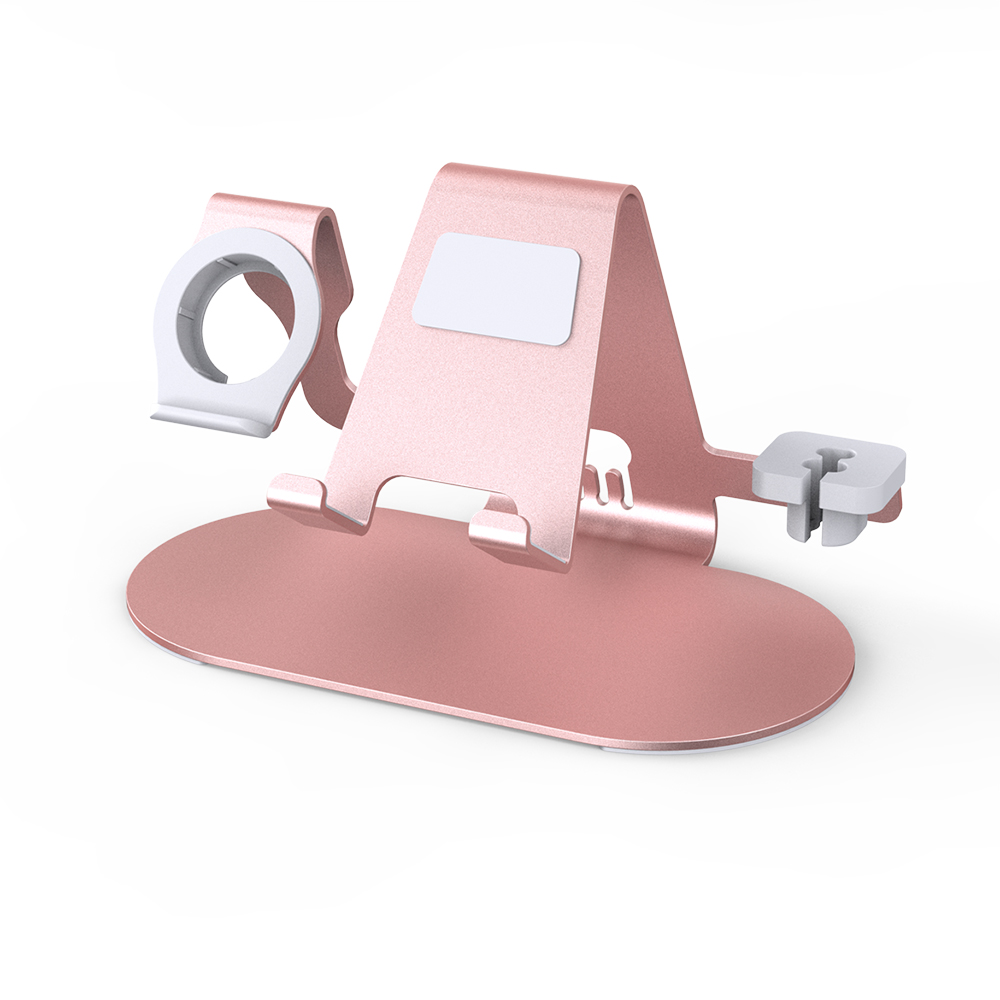 Case2go - Multifunctionele Telefoonhouder geschikt voor iPhone, Applewatch en Airpods - 3 in 1 Telefoonstandaard - Telefoonhouder bureau - Rose Goud afbeelding