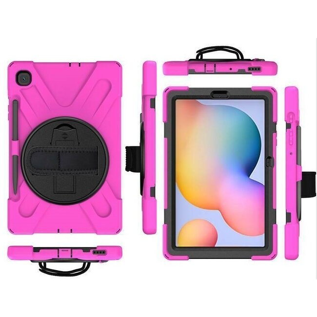 Case2go - Tablet Hoes geschikt voor Samsung Galaxy Tab S8 (2022) - Hand Strap Armor Case Met Pencil Houder - Magenta