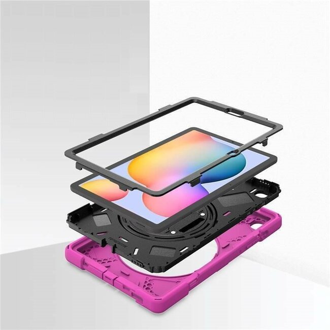 Case2go - Tablet Hoes geschikt voor Samsung Galaxy Tab S8 (2022) - Hand Strap Armor Case Met Pencil Houder - Magenta