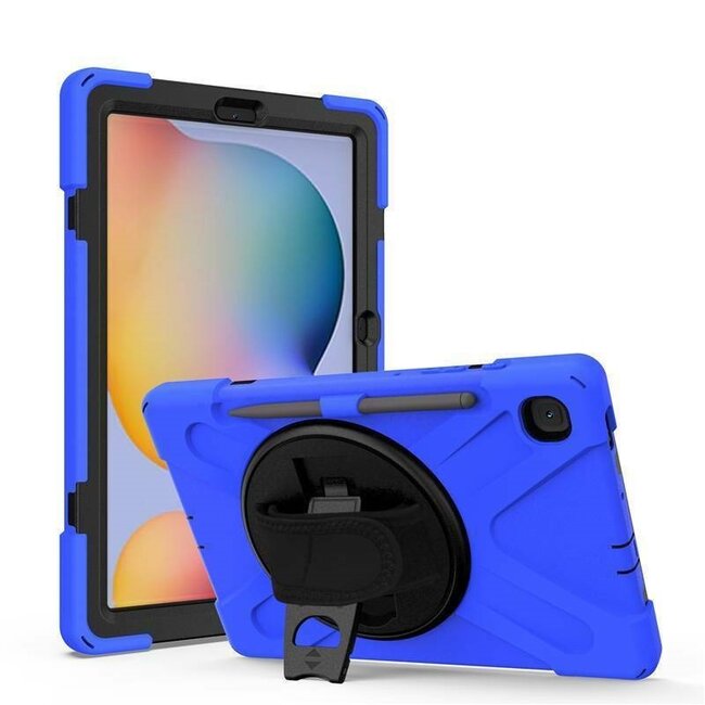 Case2go - Tablet Hoes geschikt voor Samsung Galaxy Tab S8 (2022) - Hand Strap Armor Case Met Pencil Houder - Blauw