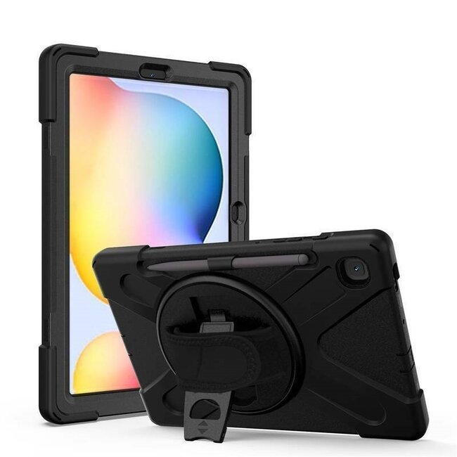 Case2go - Tablet Hoes geschikt voor Samsung Galaxy Tab S8 (2022) Cover - Hand Strap Armor Case Met Pencil Houder - Zwart