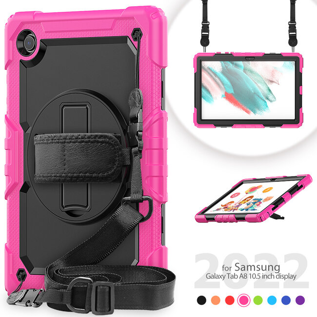 Case2go - Tablet Hoes geschikt voor Samsung Galaxy Tab A8 (2022 &amp; 2021) - 10.5 Inch - Heavy Duty Case met Ingebouwde Screenprotector en Schouderriem - Magenta