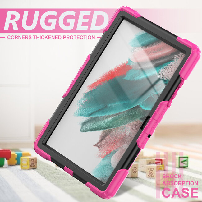 Case2go - Tablet Hoes geschikt voor Samsung Galaxy Tab A8 (2022 &amp; 2021) - 10.5 Inch - Heavy Duty Case met Ingebouwde Screenprotector en Schouderriem - Magenta