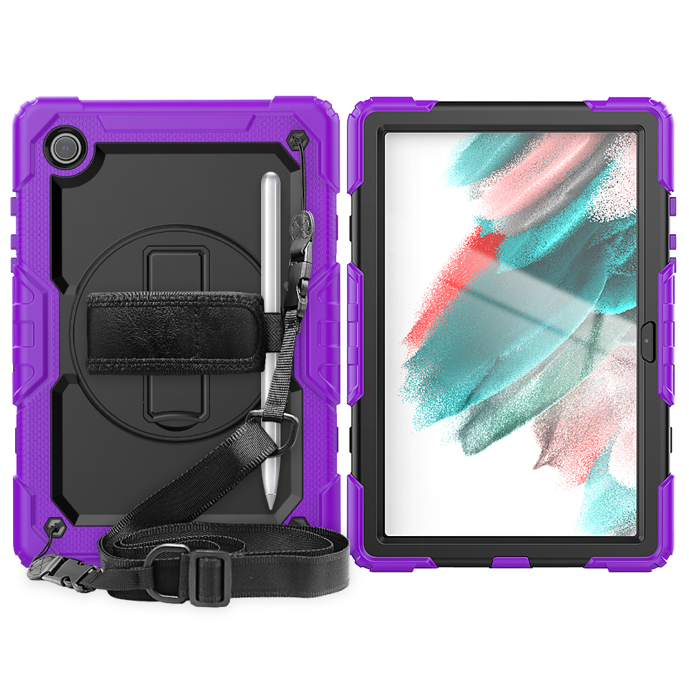 Case2go - Tablet Hoes geschikt voor Samsung Galaxy Tab A8 (2022 &amp; 2021) - 10.5 Inch - Heavy Duty Case met Ingebouwde Screenprotector en Schouderriem - Paars afbeelding