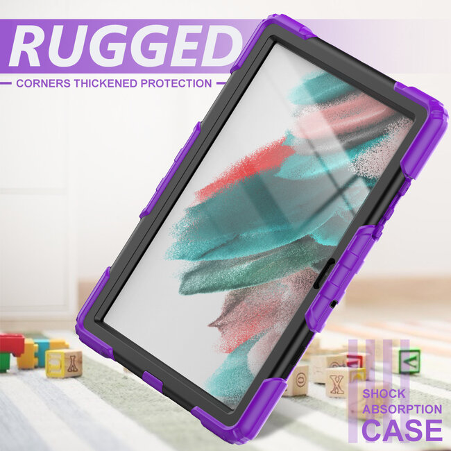 Case2go - Tablet Hoes geschikt voor Samsung Galaxy Tab A8 (2022 &amp; 2021) - 10.5 Inch - Heavy Duty Case met Ingebouwde Screenprotector en Schouderriem - Paars