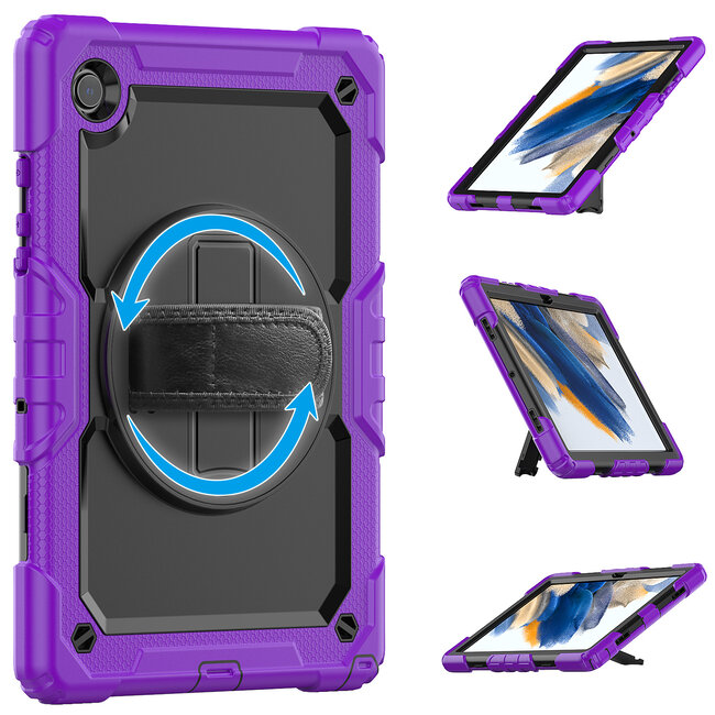 Case2go - Tablet Hoes geschikt voor Samsung Galaxy Tab A8 (2022 &amp; 2021) - 10.5 Inch - Heavy Duty Case met Ingebouwde Screenprotector en Schouderriem - Paars