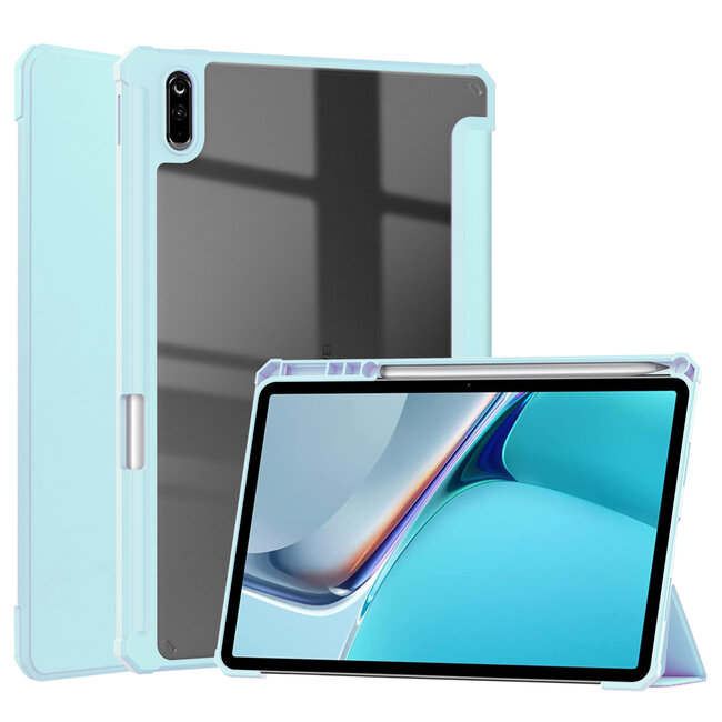 Case2go - Tablet Hoes geschikt voor Huawei Matepad 11 (2021) - Transparante Case - Tri-fold Back Cover - Licht Blauw