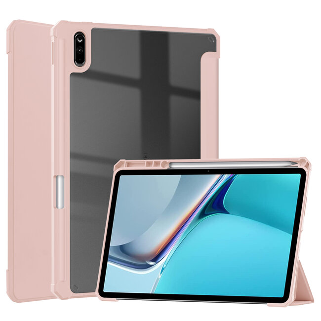 Case2go - Tablet Hoes geschikt voor Huawei Matepad 11 (2021) - Transparante Case - Tri-fold Back Cover - Roze