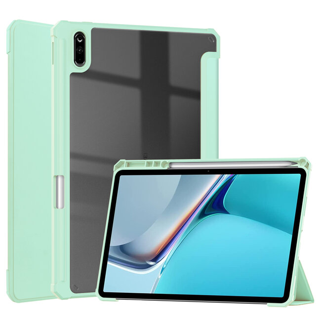 Case2go - Tablet Hoes geschikt voor Huawei Matepad 11 (2021) - Transparante Case - Tri-fold Back Cover - Mint Groen