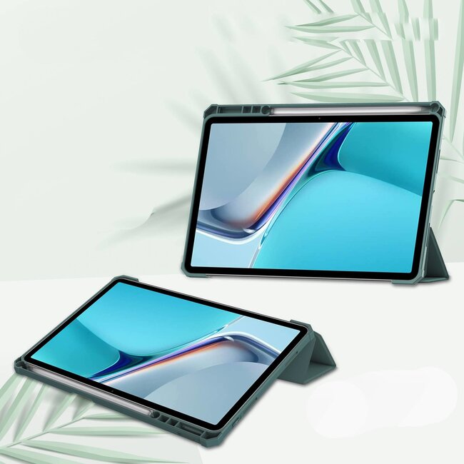 Case2go - Tablet Hoes geschikt voor Huawei Matepad 11 (2021) - Transparante Case - Tri-fold Back Cover - Donker Groen