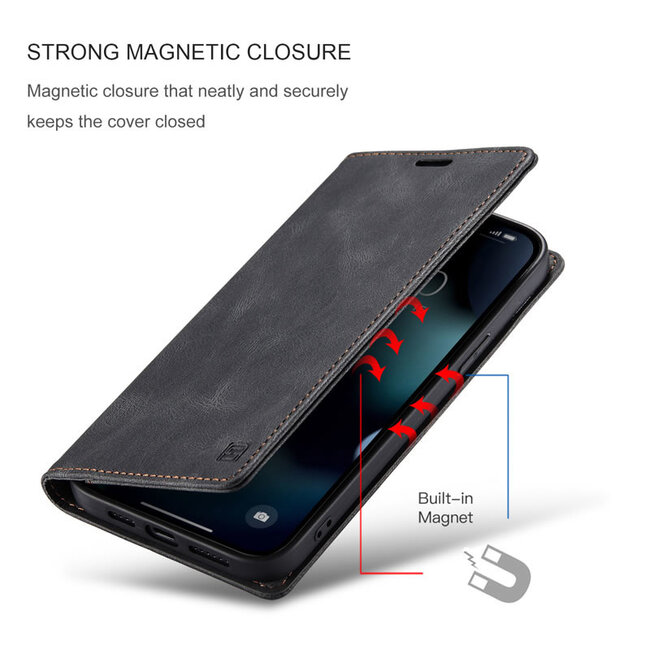AutSpace - Telefoonhoesje geschikt voor Apple iPhone 13 Pro - Wallet Book Case - Magneetsluiting - met RFID bescherming - Zwart