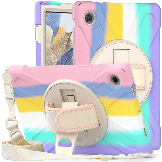Case2go - Tablet Hoes geschikt voor Samsung Galaxy Tab A8 (2022 &amp; 2021) - 10.5 Inch - Hand Strap Armor Case - Colorfull