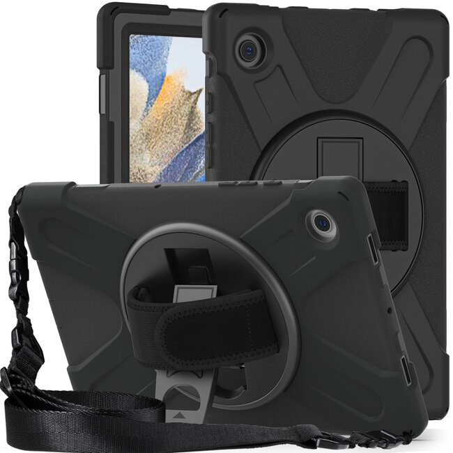 Case2go - Tablet Hoes geschikt voor Samsung Galaxy Tab A8 (2022 &amp; 2021) - 10.5 Inch - Hand Strap Armor Case - Zwart