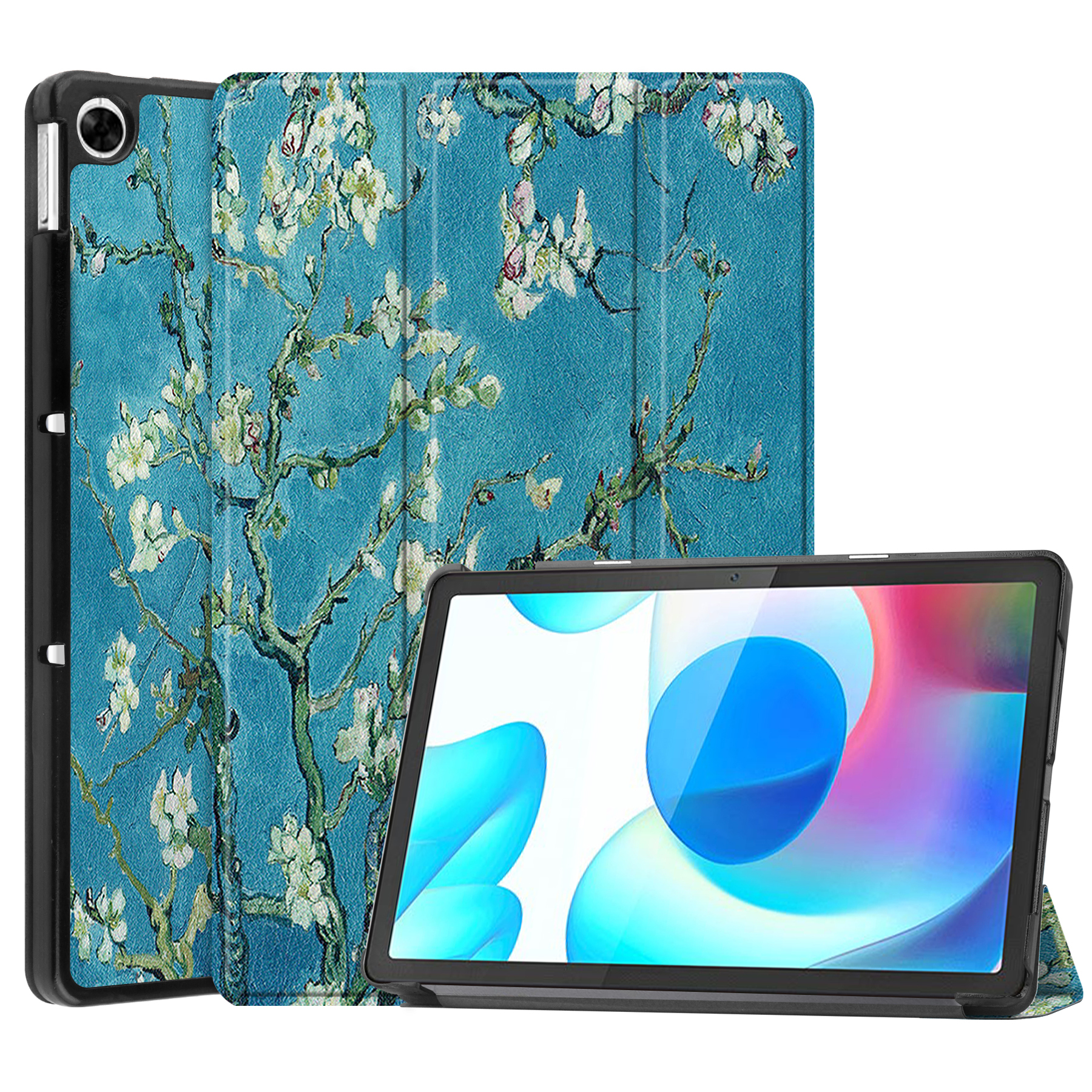Case2go - Tablet Hoes geschikt voor Realme Pad - 10.4 inch - Tri-Fold Book Case - Auto Wake functie - Witte Bloesem afbeelding