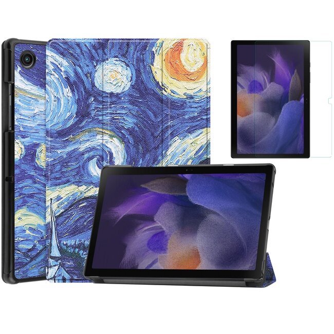 Case2go - Tablet Hoes & Screenprotector geschikt voor Samsung Galaxy Tab A8 (2022 & 2021) - 10.5 inch - Tri-Fold Book Case - Sterrenhemel