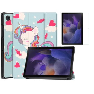 Case2go Case2go - Tablet Hoes & Screenprotector geschikt voor Samsung Galaxy Tab A8 (2022 & 2021) - 10.5 inch - Tri-Fold Book Case - Eenhoorn