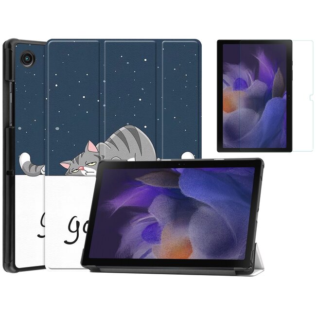 Case2go - Tablet Hoes & Screenprotector geschikt voor Samsung Galaxy Tab A8 (2022 & 2021) - 10.5 inch - Tri-Fold Book Case - Good Night