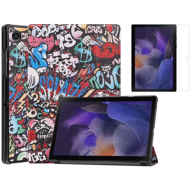 Case2go - Tablet Hoes & Screenprotector geschikt voor Samsung Galaxy Tab A8 (2022 & 2021) - 10.5 inch - Tri-Fold Book Case - Grafitti