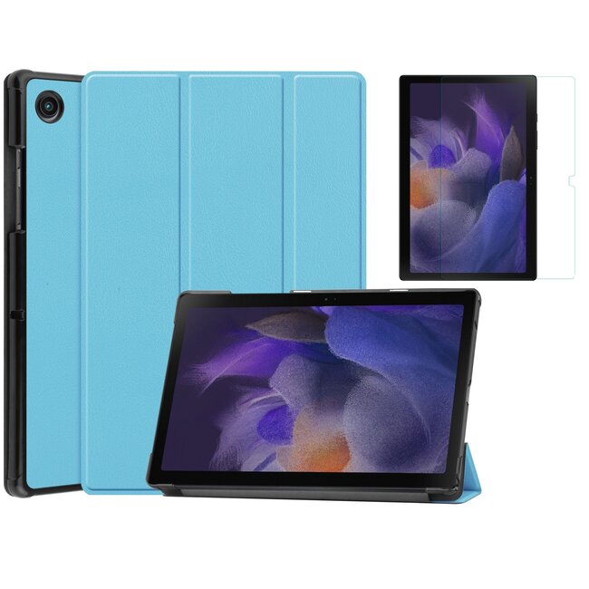 Case2go - Tablet Hoes & Screenprotector geschikt voor Samsung Galaxy Tab A8 (2022 & 2021) - 10.5 inch - Tri-Fold Book Case - Licht Blauw