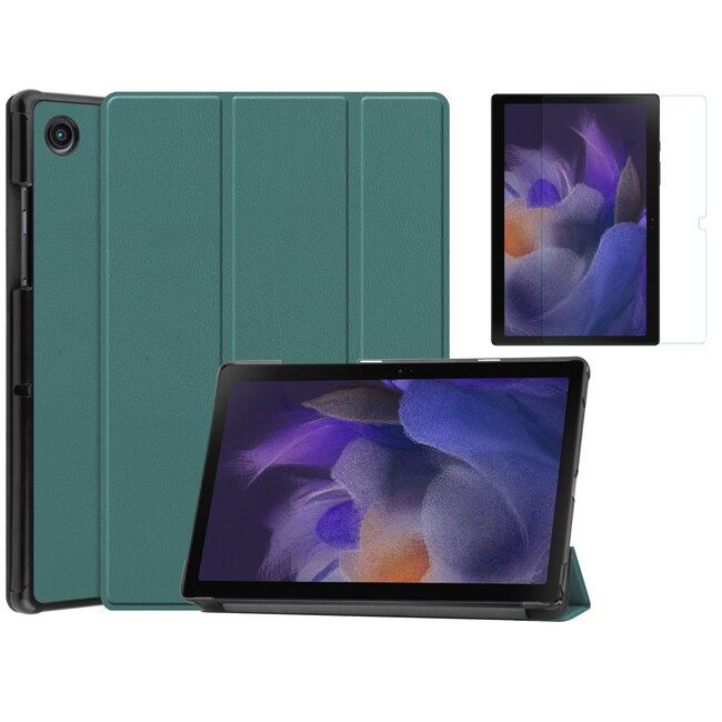 Case2go - Tablet Hoes & Screenprotector geschikt voor Samsung Galaxy Tab A8 (2022 & 2021) - 10.5 inch - Tri-Fold Book Case - Cyaan