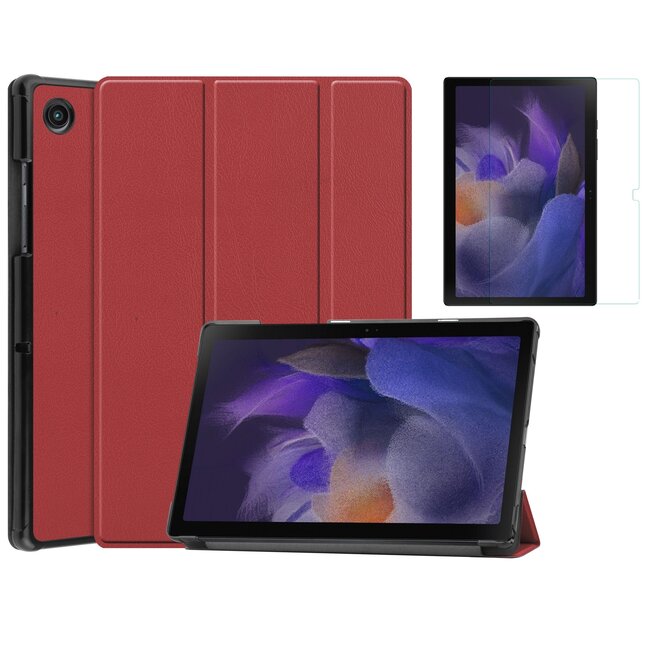 Case2go - Tablet Hoes & Screenprotector geschikt voor Samsung Galaxy Tab A8 (2022 & 2021) - 10.5 inch - Tri-Fold Book Case - Donker Rood