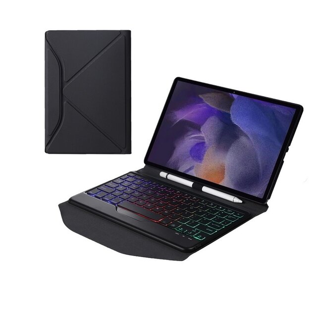 Case2go - Tablet Toetsenbord Hoes geschikt voor Samsung Galaxy Tab A8 (2021) 10.5 Inch - Bluetooth Toetsenbord Case met RGB Verlichting en Stylus Pen Houder - QWERTY - Zwart
