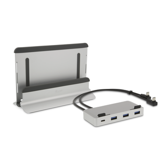 LMP LMP - Verticale Aluminium Laptop standaard - Aluminium houder + USB-C HUB Dock Prostand 4K met 7 Poorten - Geschikt voor elke MacBook van 12" tot 16" - Zilver