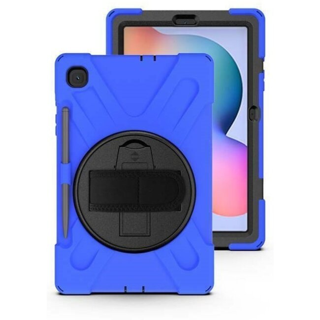 Case2go - Tablet Hoes geschikt voor Samsung Galaxy Tab S8 Plus - 12.4 Inch - Hand Strap Armor Case Met Pencil Houder - Blauw