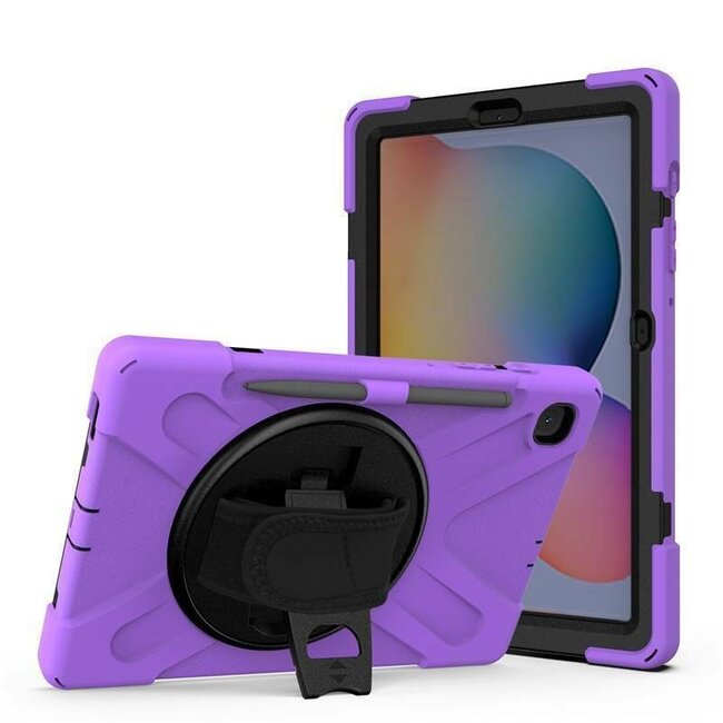 Case2go - Tablet Hoes geschikt voor Samsung Galaxy Tab S8 Plus - 12.4 Inch - Hand Strap Armor Case Met Pencil Houder - Paars