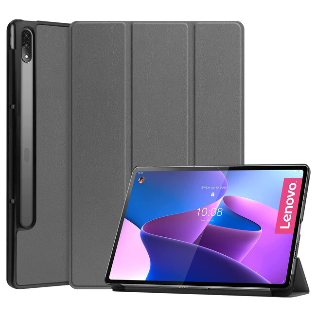 Case2go - Tablet hoes geschikt voor Lenovo Tab P12 Pro - 12.6 inch - Tri-Fold Book Case - Auto Wake functie - Grijs