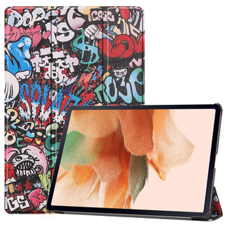 Case2go Case2go - Tablet Hoes geschikt voor Samsung Galaxy Tab S7 FE - 12.4 inch - Auto/Wake-Functie - Tri-Fold Book Case - Graffiti