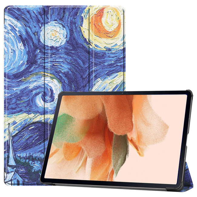 Case2go - Tablet Hoes geschikt voor Samsung Galaxy Tab S7 FE - 12.4 inch - Auto/Wake-Functie - Tri-Fold Book Case - Sterrenhemel